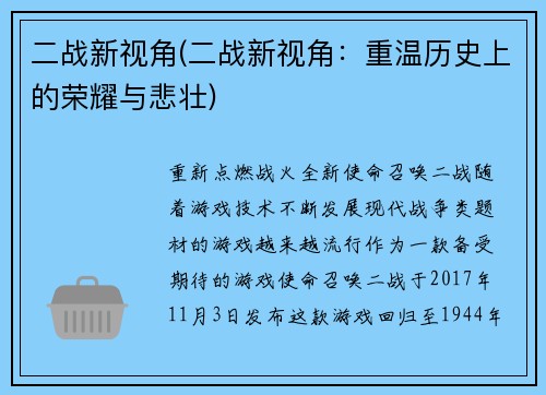 二战新视角(二战新视角：重温历史上的荣耀与悲壮)